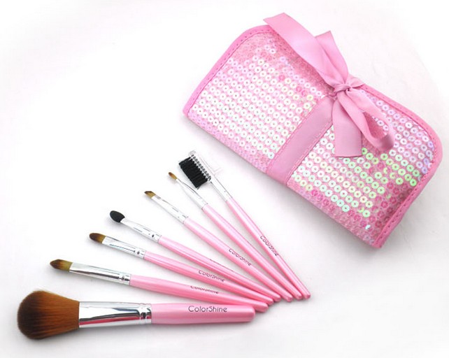 Colorshine High Qulity 7pcs Pro Makeup Make Up Cosmetic Brush Set Kit W/ Leather Case Pink on