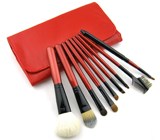 Top Grade Colorshine Goat Hair Wool 9pcs/set Animal Clip-on Cosmetic Makeup Brushes Set - Red