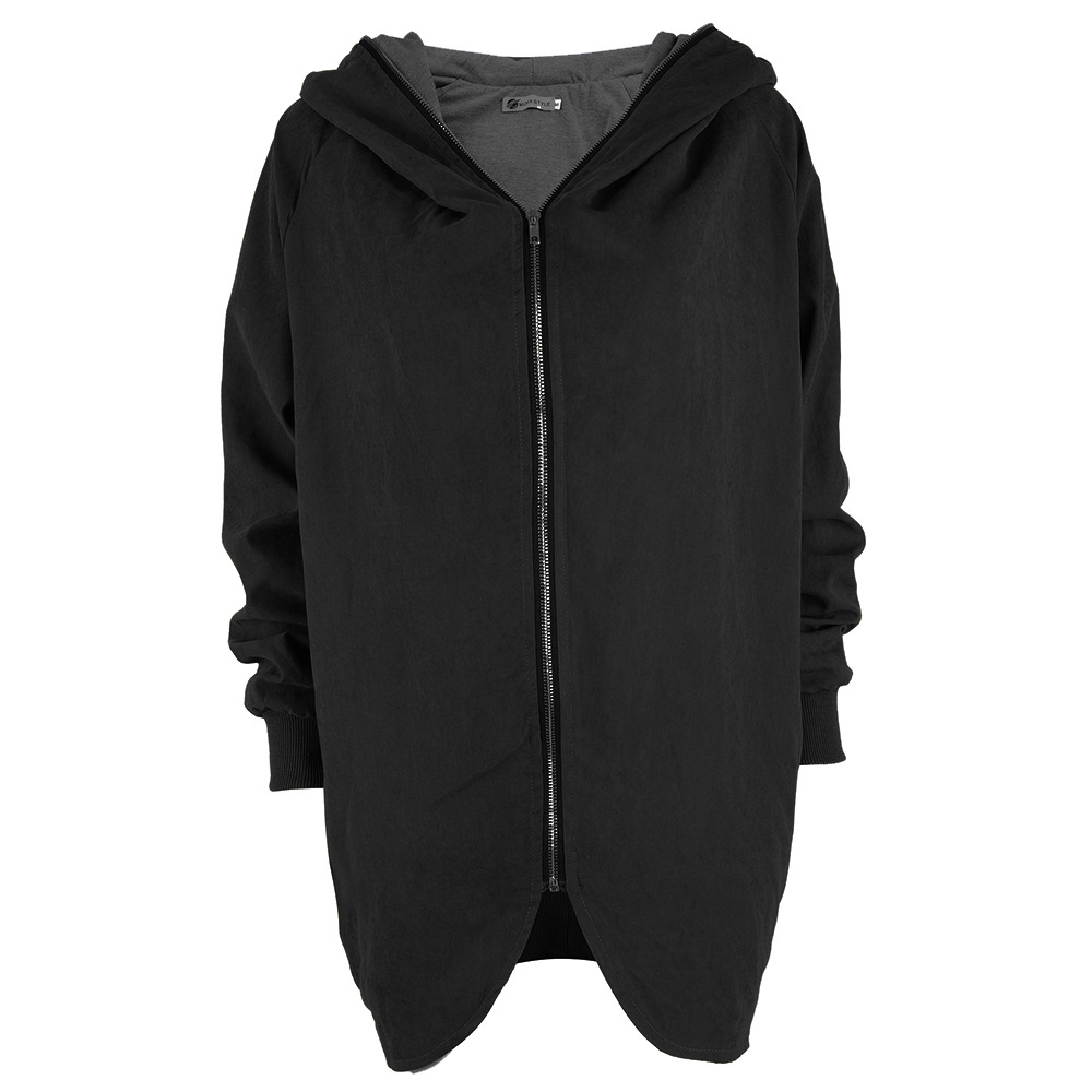 Fashion Women Loose Hooded Collar Zipper Coat - Black