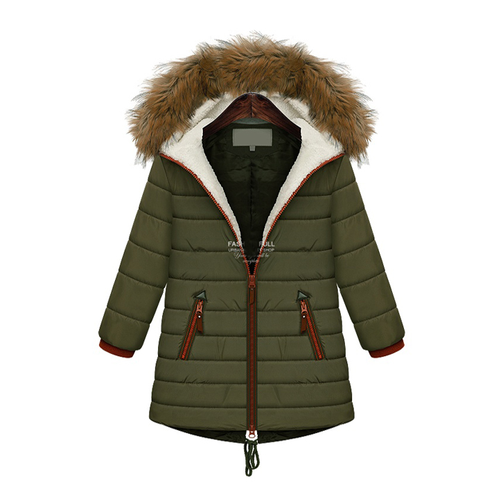 High Quality Women Fur Hat Long Sleeve Lambswool Coat For Winter - Army Green
