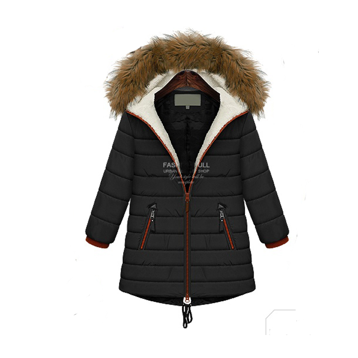 High Quality Women Fur Hat Long Sleeve Lambswool Coat For Winter - Black