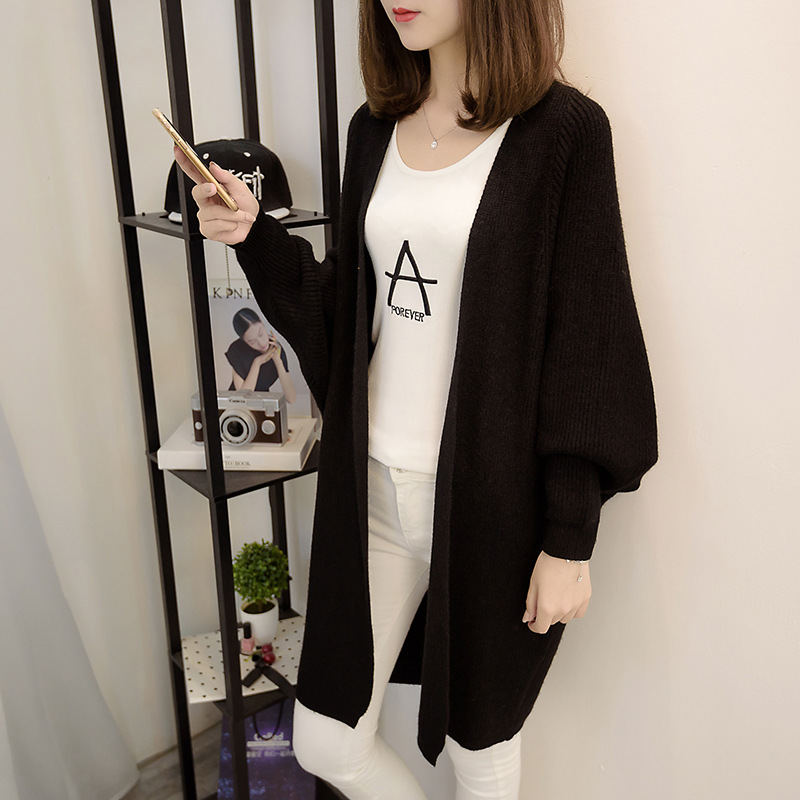 Fashion Women Loose Style Long Sweater Cardigan - Black