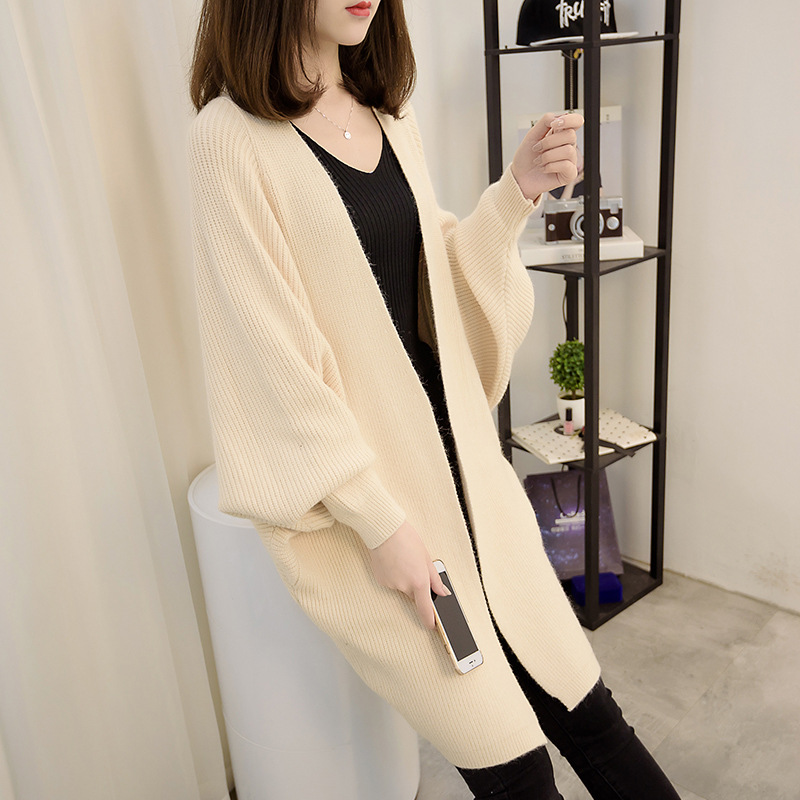 Fashion Women Loose Style Long Sweater Cardigan - Beige