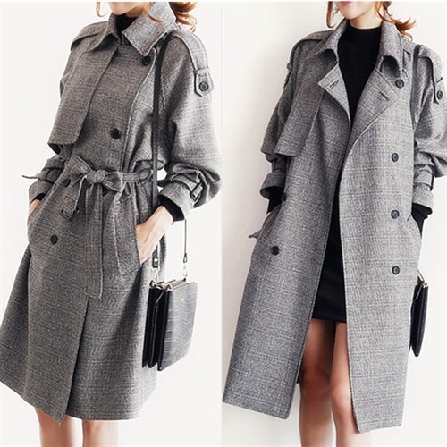 High Quality British Style Grid Double-breasted Coat