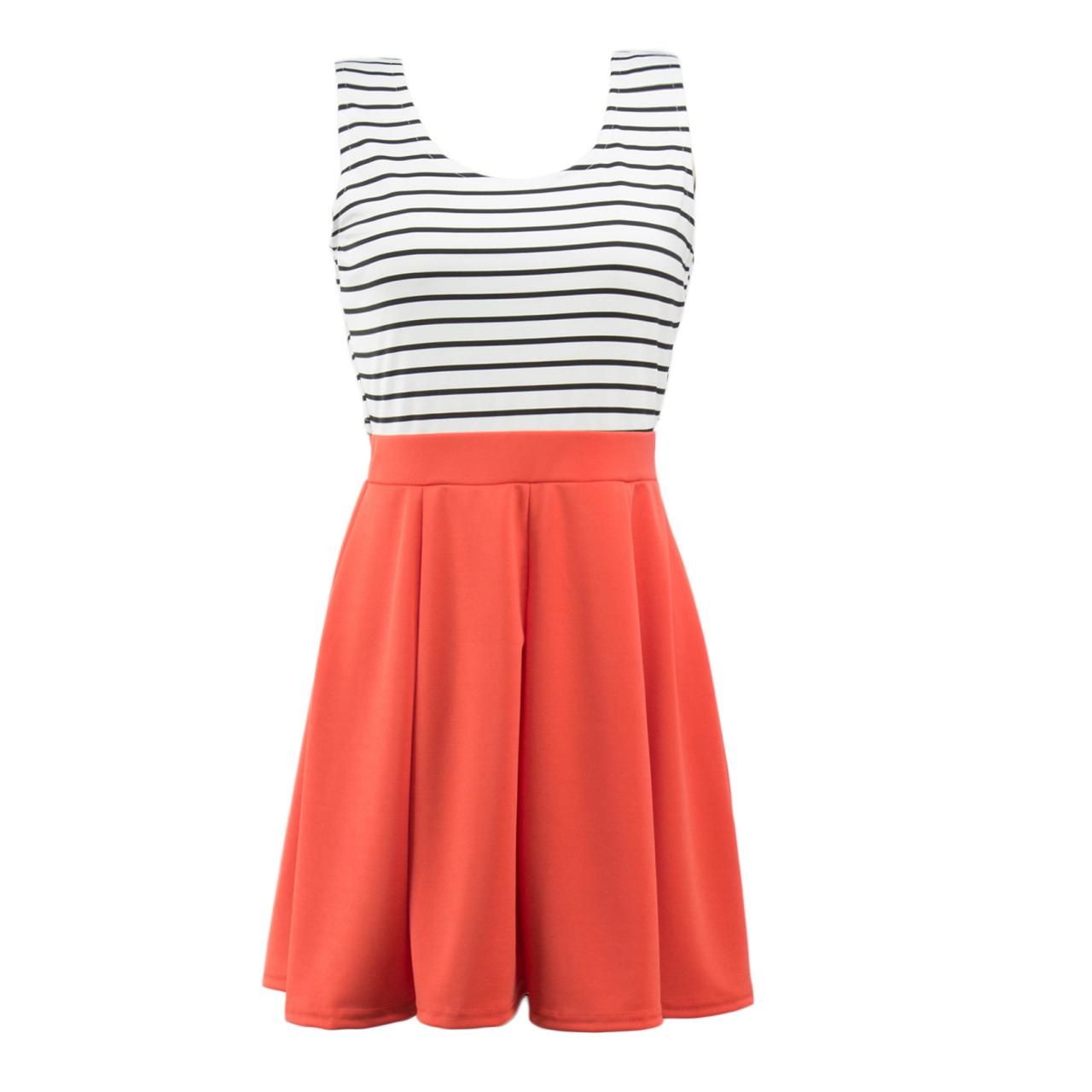 Fashion Sleeveless Stripe Print Dress - Orange