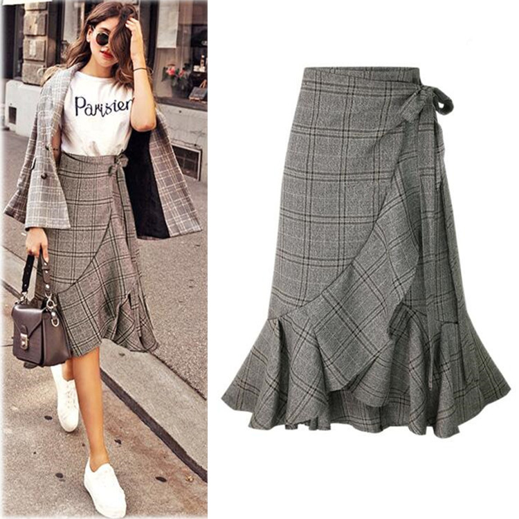 High Quality Fashion New Plaid Fishtail Skirts 8659 (2 Colors)