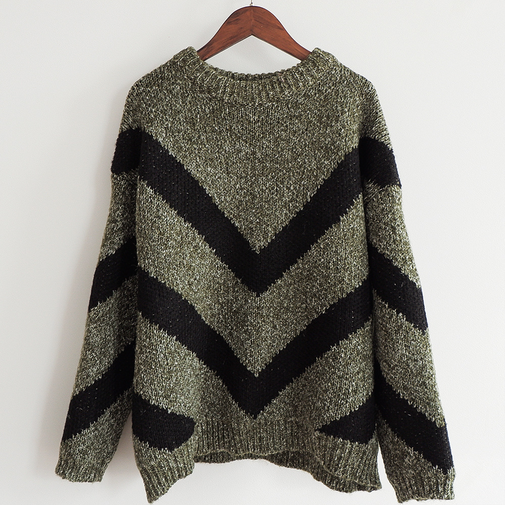 High Quality Fashion Geometric Print Sweater For Women - Green