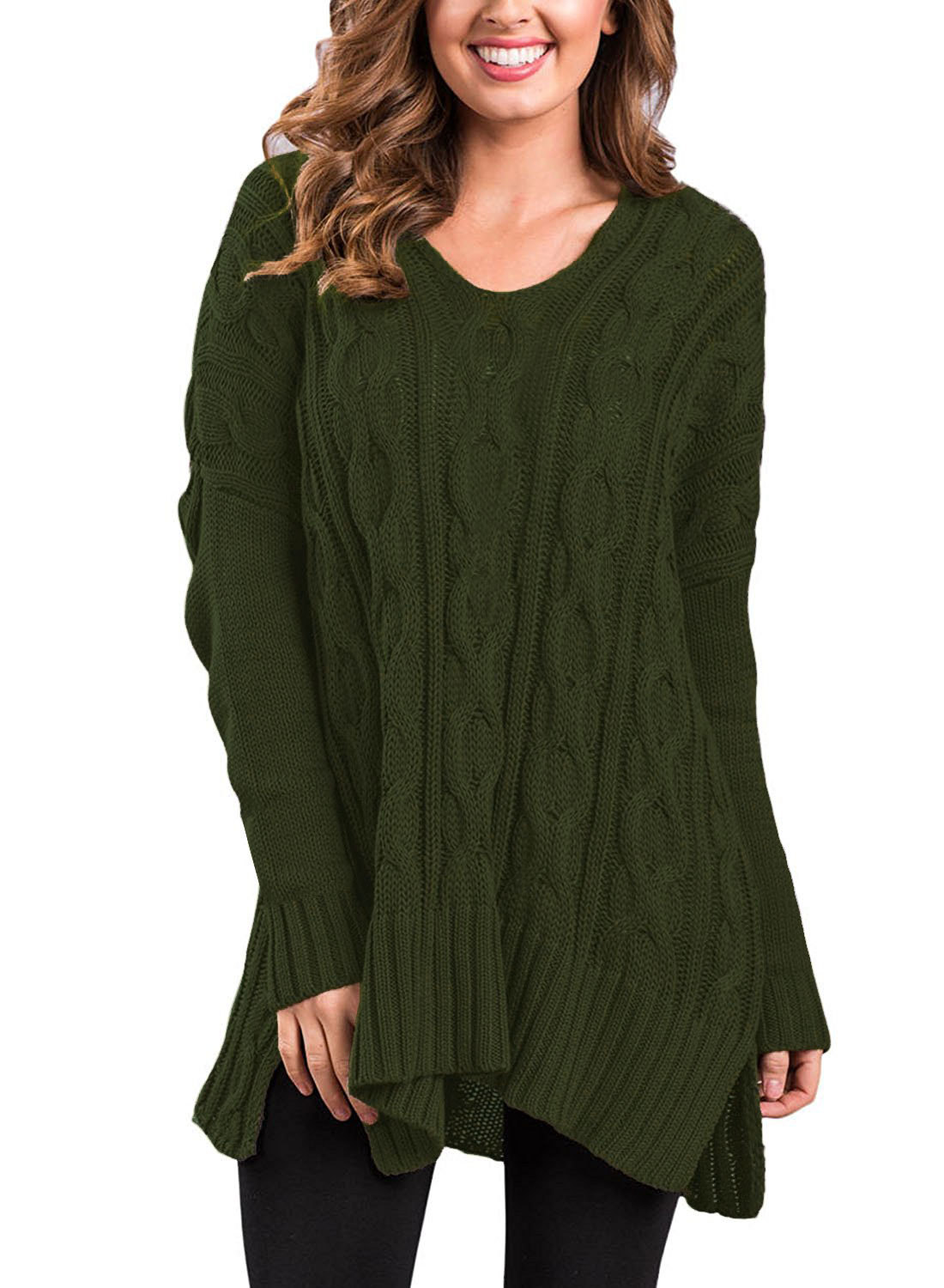 Design Fashion V Neck High Low Pullover Sweater For Women Am114 - Arm Green