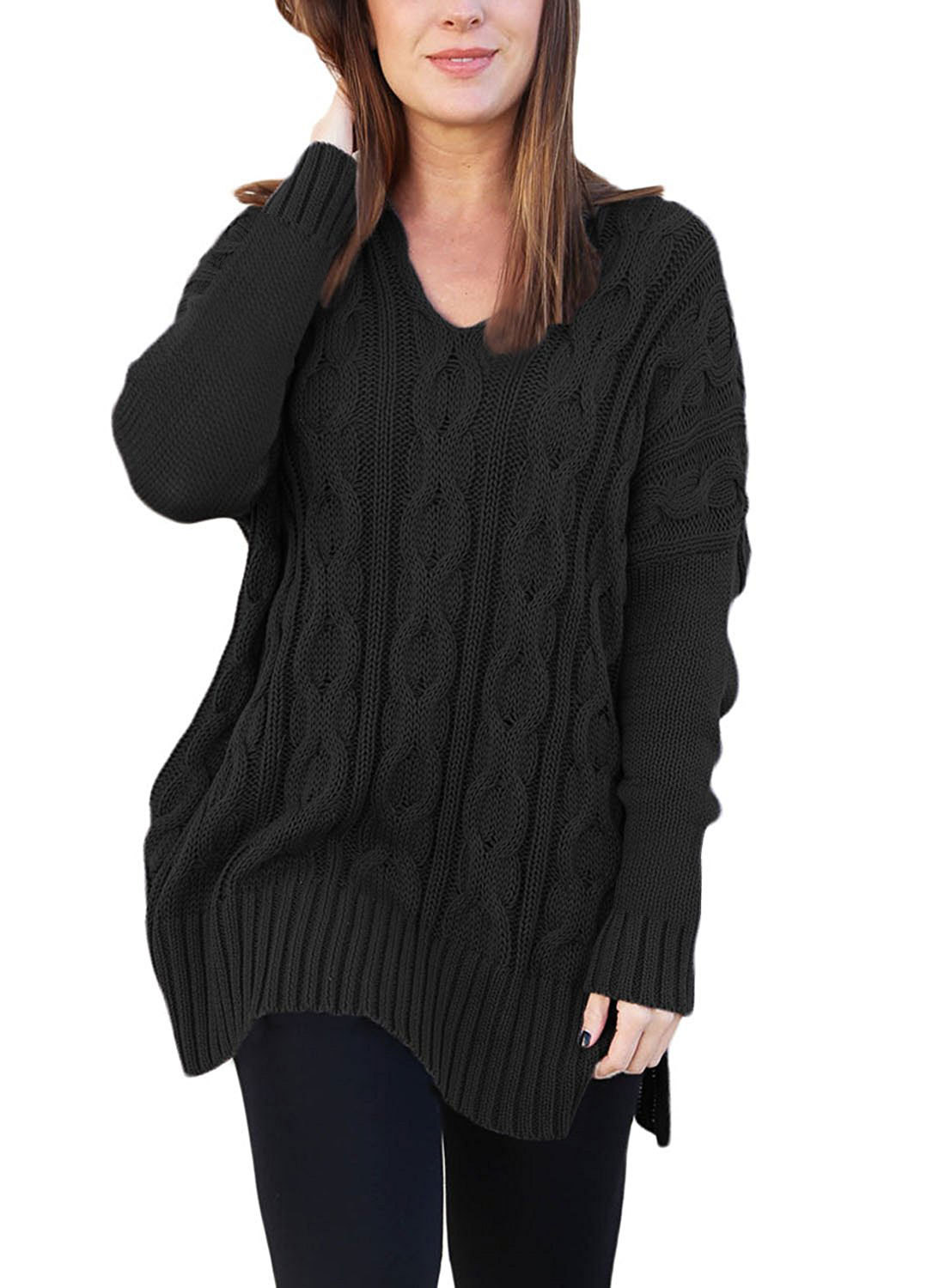 Design Fashion V Neck High Low Pullover Sweater For Women Am114 - Black