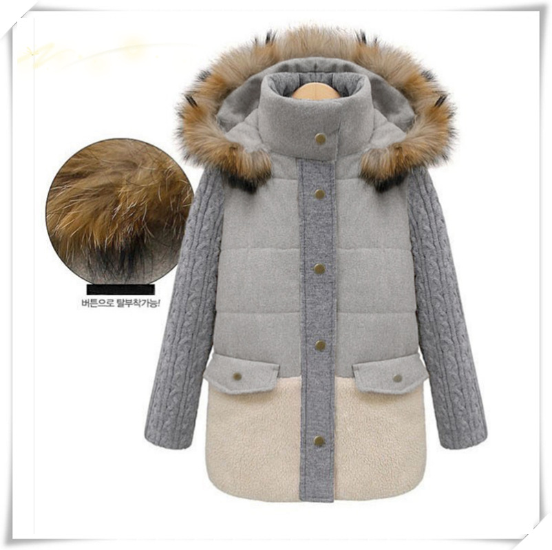 High Quality Light Grey Hooded Woolen Coat For Woman 8170
