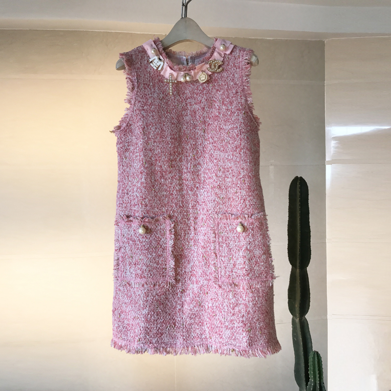 Designer Sleeveless Dress For Autumn&winter 8089a - Pink