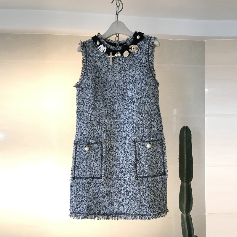 Designer Sleeveless Dress For Autumn&winter 8089a - Grey