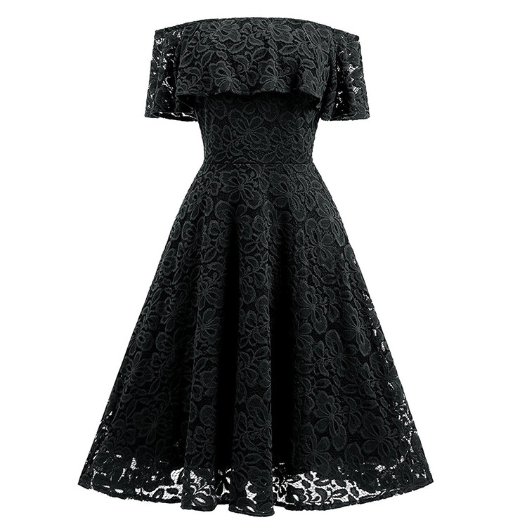High Quality Sexy Sweet Off Shoulder Evening Party Long Lace Dress CHD025 - Black