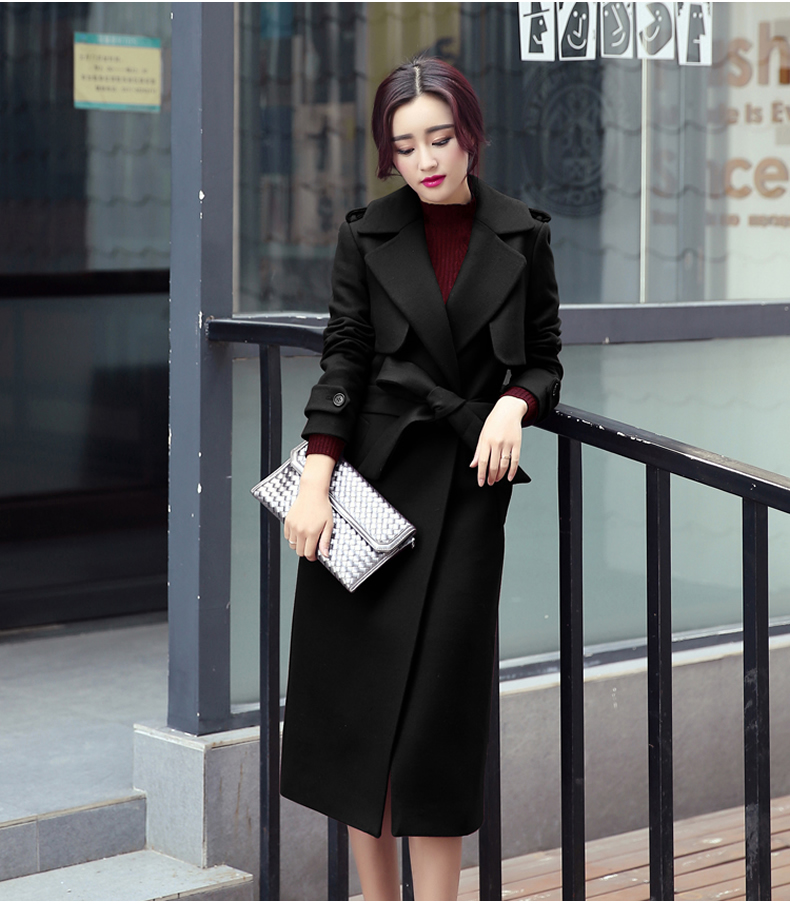 Designer Fashion Long Style Wool Winter Coat - Black