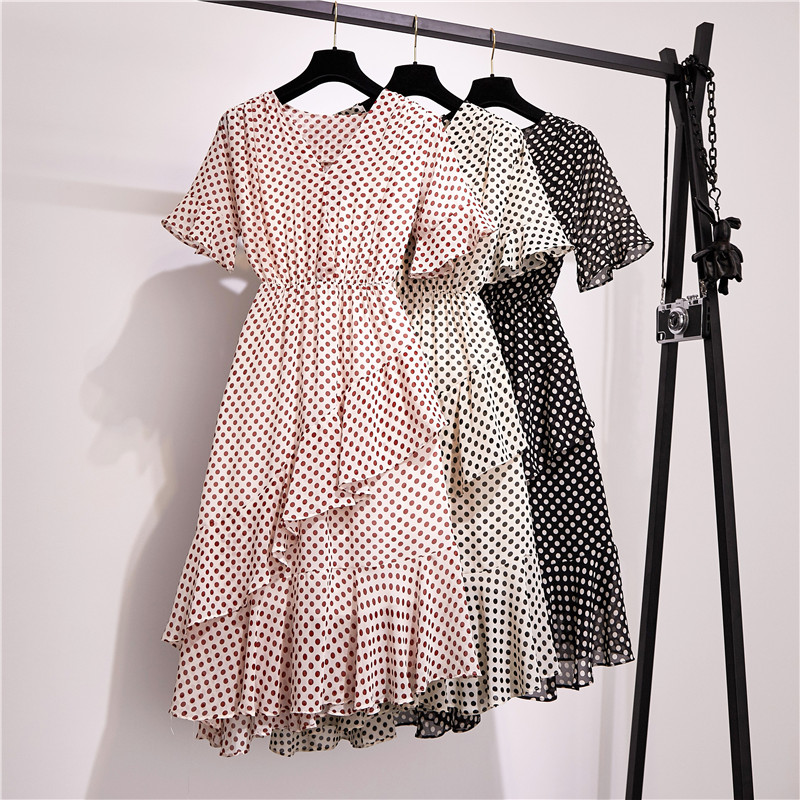 Charming V Neck Short Sleeve Polka Dot Print Dress