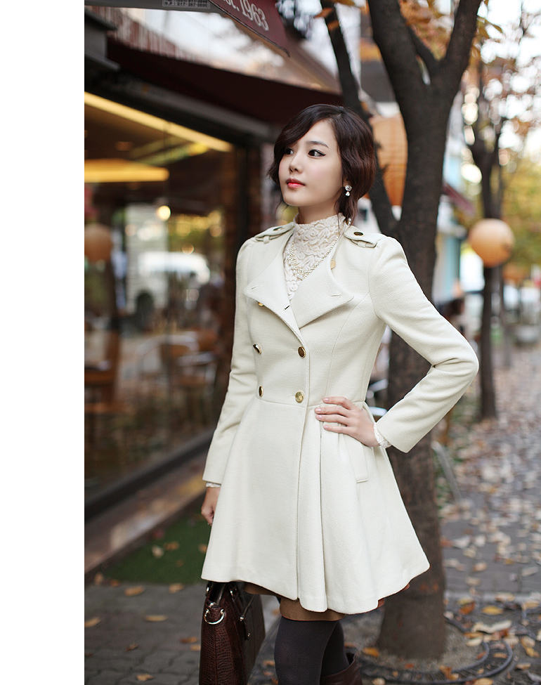 High Quality Double Breasted Wool Winter Coat - White