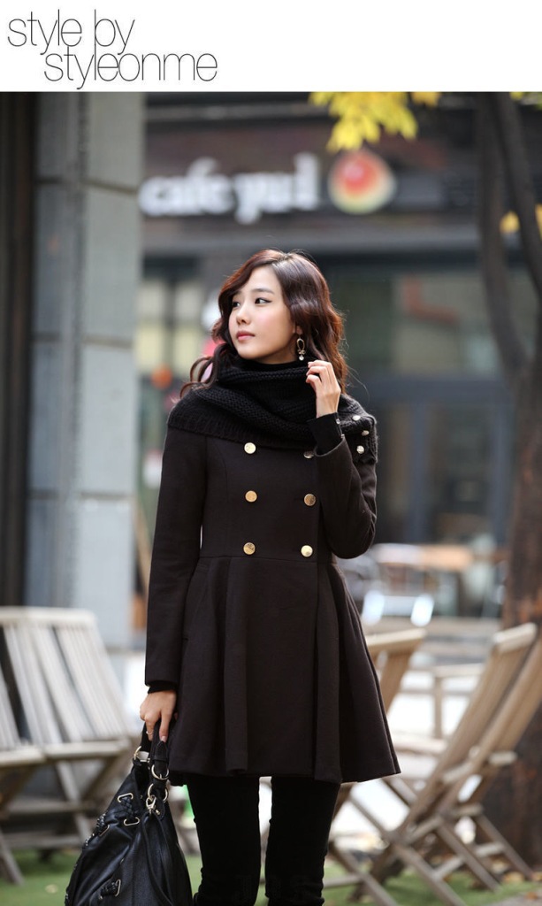 High Quality Double Breasted Wool Winter Coat - Black