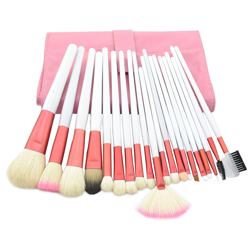 High Quality Goat Hair 20 Pcs/set Cosmetic Makeup Brushes Set With Beigeleather Bag Kit - Blue