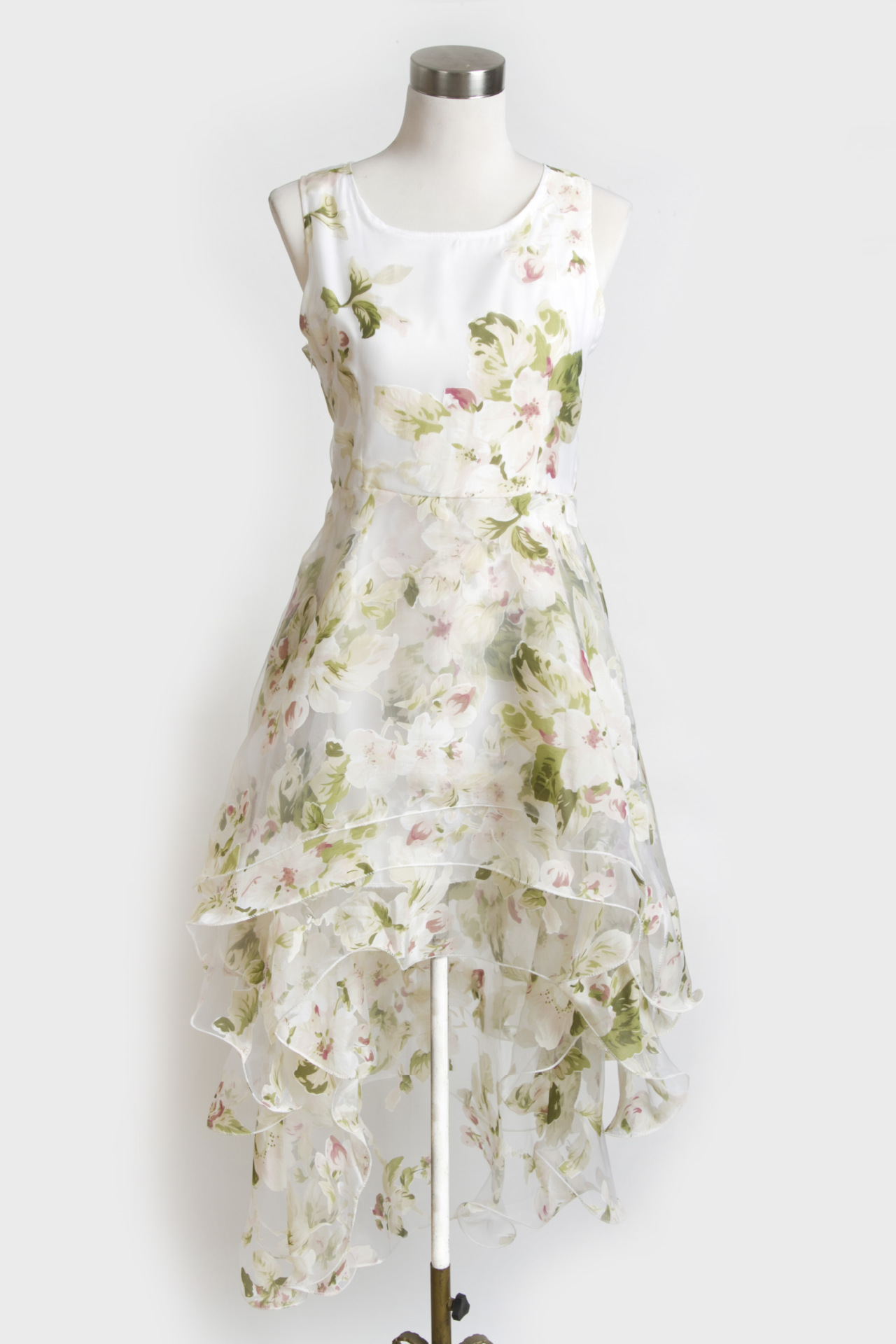 Fashion Irregular Lace And Organza Floral Printed Dress