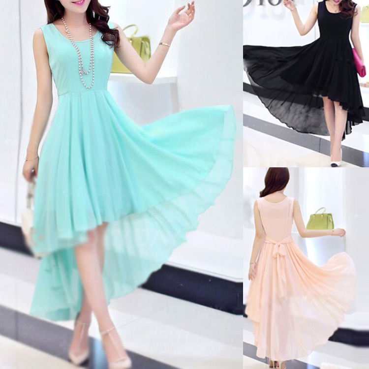 Fashion Irregular High Low Chiffon Dress (3 Colors)