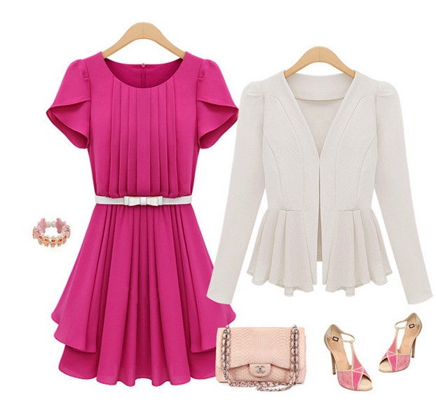 Fashion Lace Stitching Round Neck Longsleeved Dress With Belt on Luulla