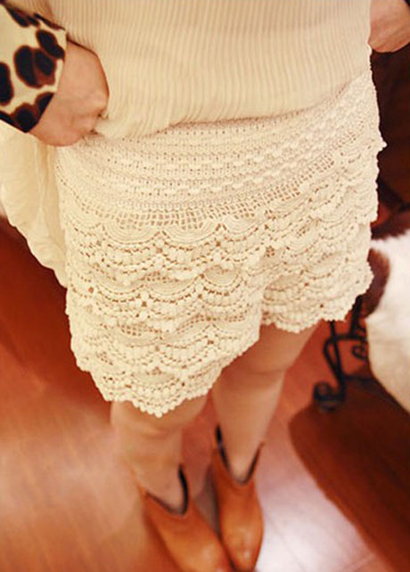 Sweet Middle Waist Lace Shorts for Girls - White