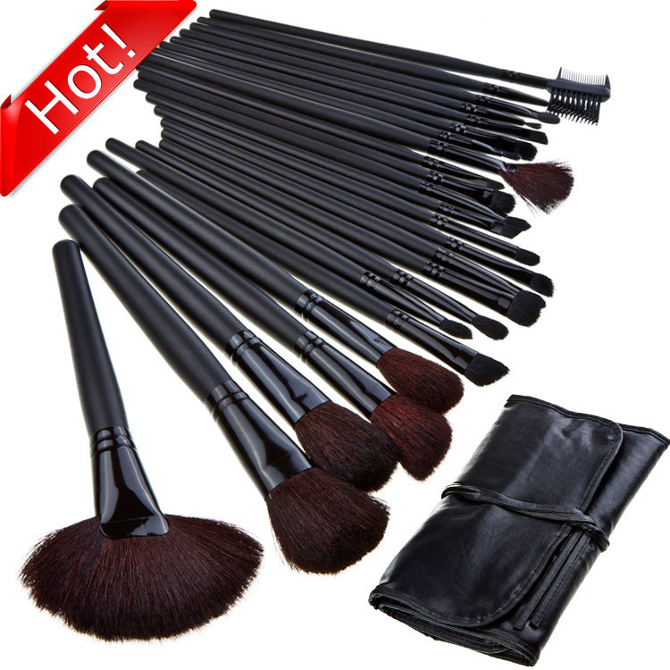 Wholesale Good Quality 24 Pcs Makeup Brushes Set With Black Leather Bag
