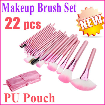 High Quality 22 Pcs Pink Makeup Brushes Set With Leather Bag