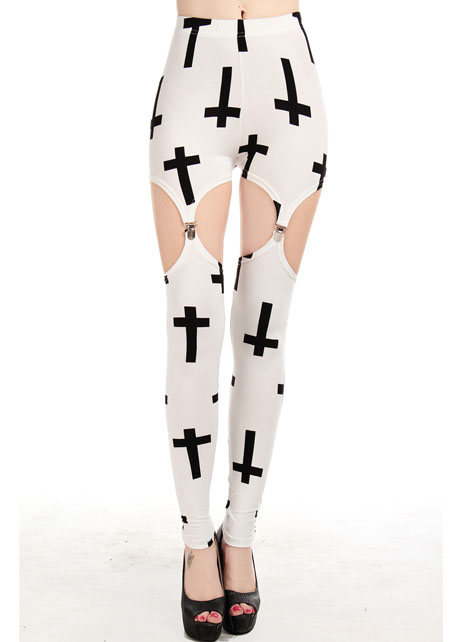 Fashion Split Type Cross Pattern Fashion Girls Leggings - White