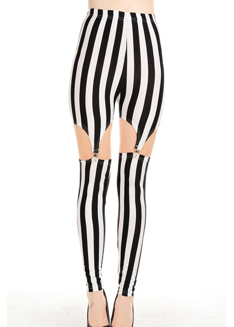 Changeable Mid Waist Striped Pattern Leggings With Hasp