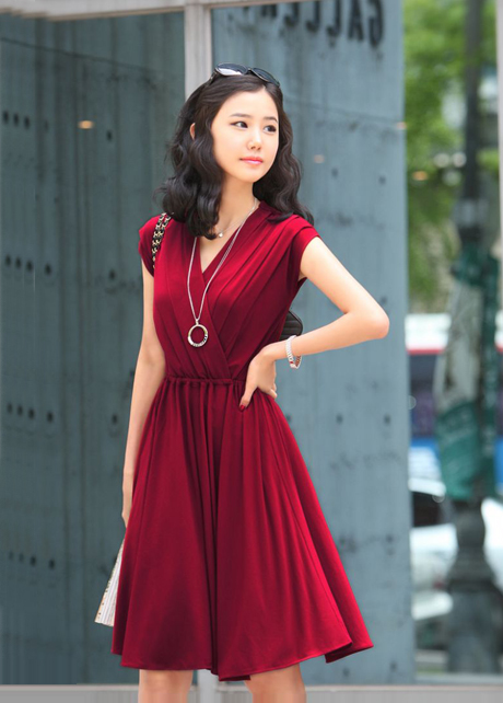 red cotton wrap dress