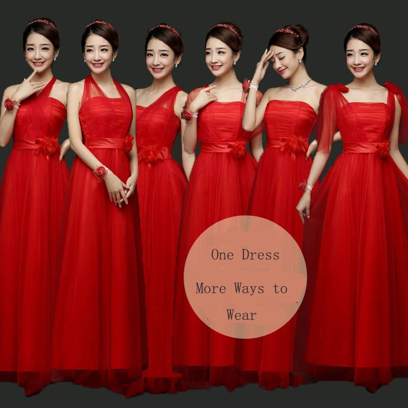 Fashion Convertible Women Long Evening Party Prom Bridesmaid Dress - Red