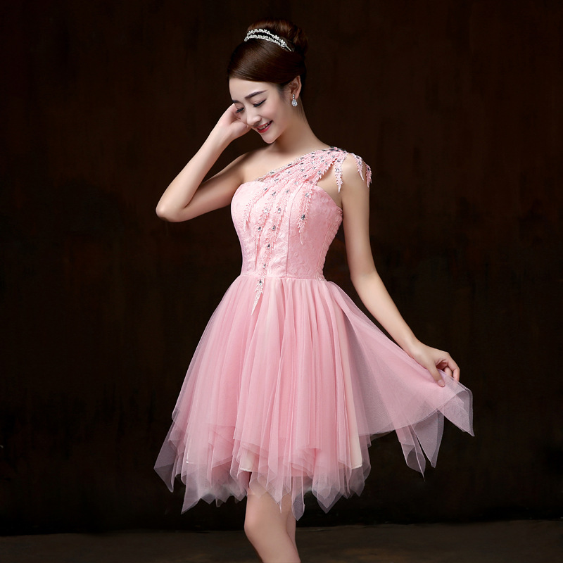 Fashion One Shoulder Dress - Pink