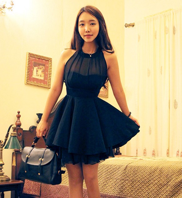 Cute Mesh Front Cute Slim Dress For Women - Black