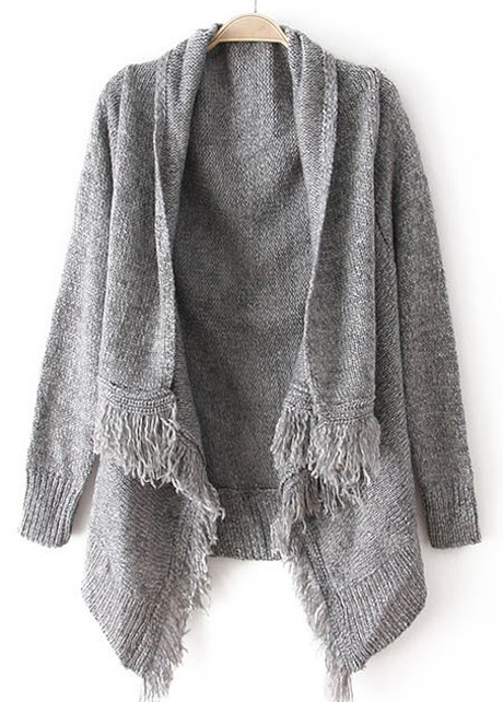 Woman Baggy Sweater Cardigans With Tassel Decoration - Grey