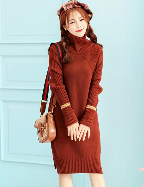 red and brown sweater dress Gingerbread Brown Melange Alpaca Blend Sweater V-Neck Long Sleeve Dress main image 1