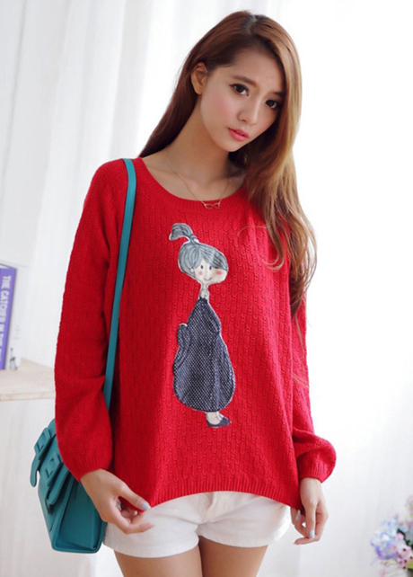 Winter Cute Girls Print Long Sleeve Pullovers Sweater