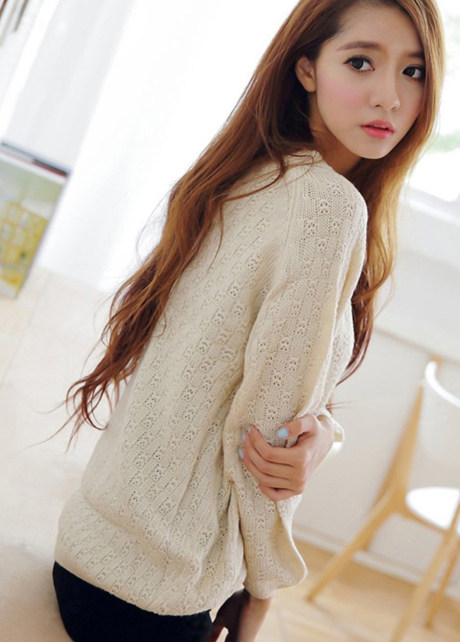 Winter Cute Girls Print Long Sleeve Pullovers Sweater - White