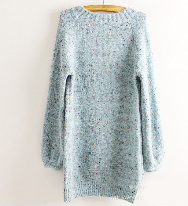 Cute Little Girl Pattern Loose Round Neck Batwing Sleeve Sweater - Blue ...
