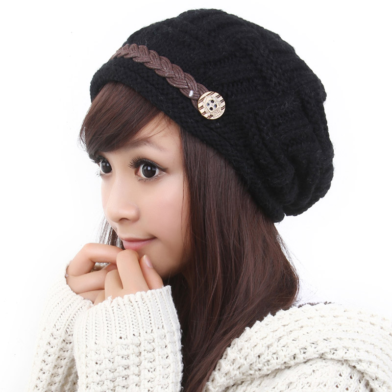 Free shipping Fashion Slouchy Knitted Hat Cap For Women - Black 