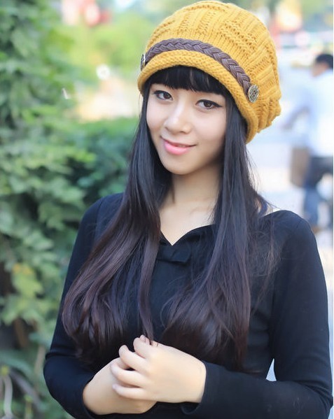 Free shipping Fashion Slouchy Knitted Hat Cap For Women - Yellow