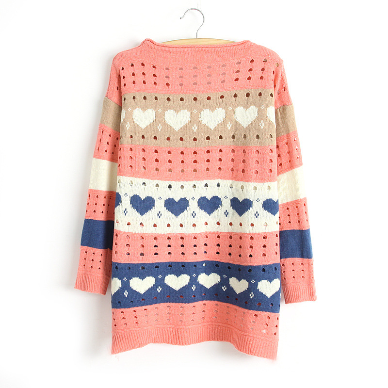 Cute Love Style Hollow Loose Women Knitting Sweater - Pink on Luulla