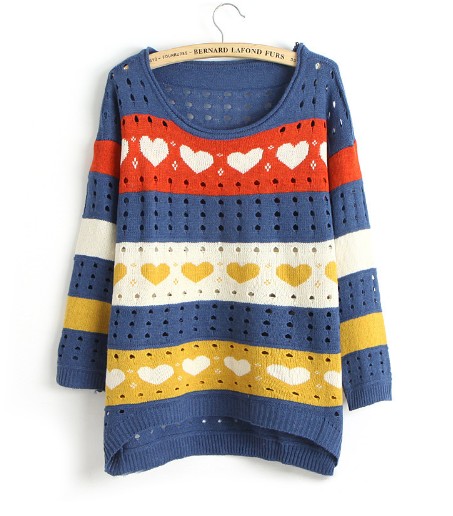 Cute Love Style Hollow Loose Women Knitting Sweater - Dark Blue