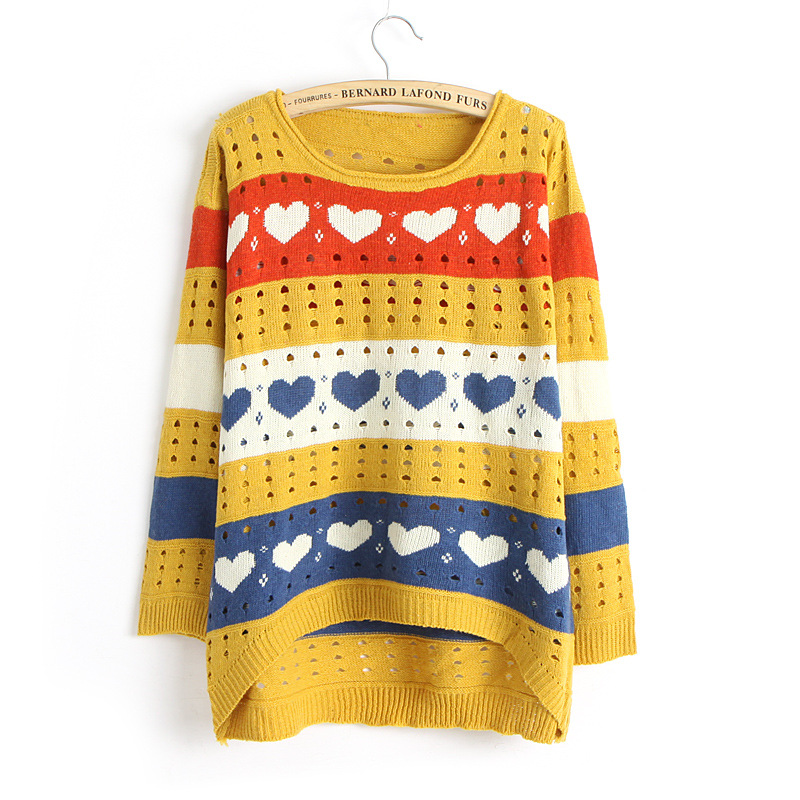 Cute Love Style Hollow Loose Women Knitting Sweater - Yellow