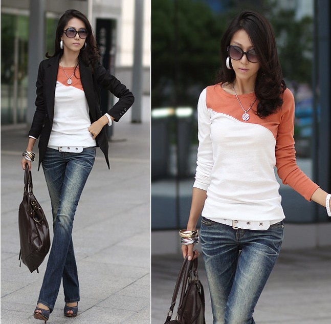 Women Cotton Long Sleeve T- Shirt - Orange