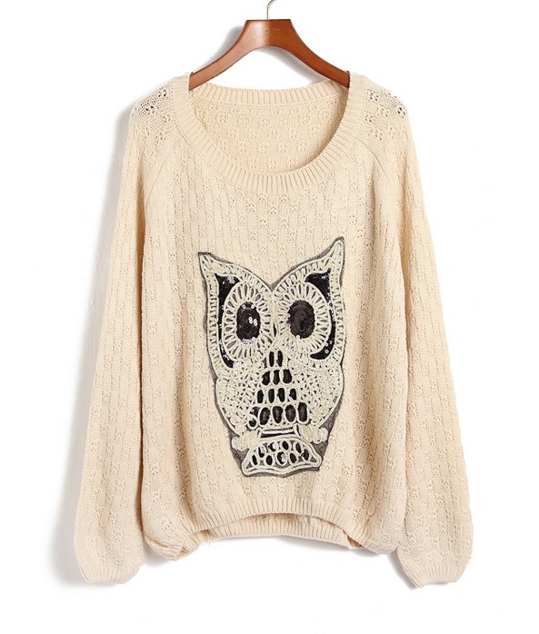Cute Owl Comfort Ma Haimao Turtleneck Sweater For Women - Beige