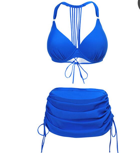 Sexy Women Swimsuit Bandage Bikini Swimwear - Blue