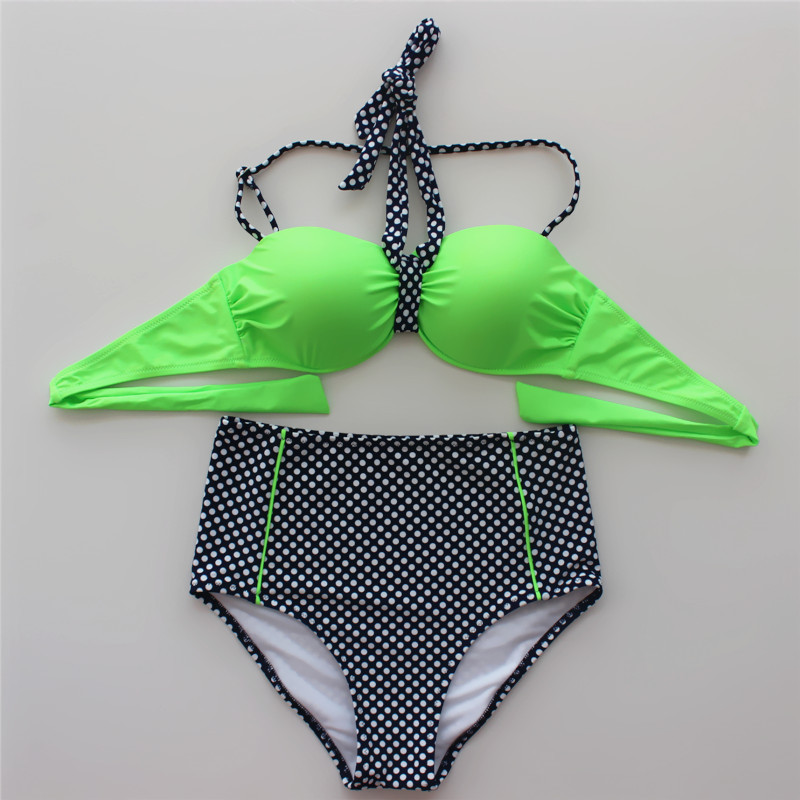 Woman Cute Dot Swimwear Swimsuit Bikini - Green