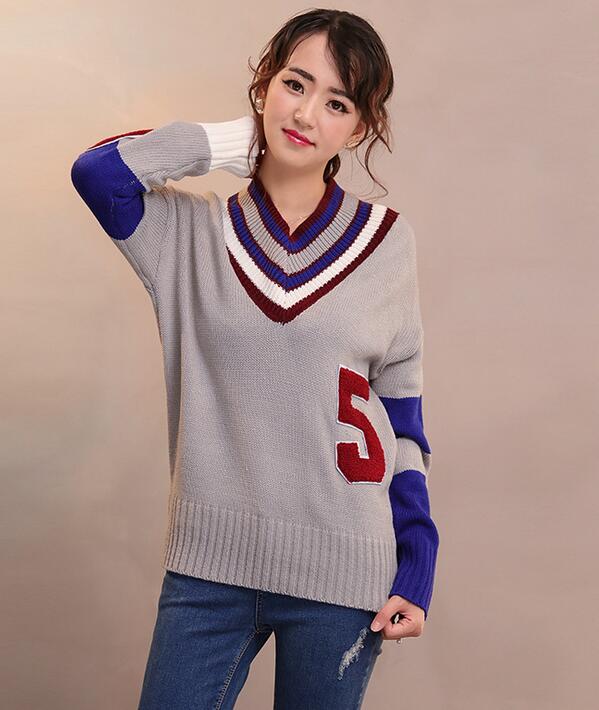 Fashion Knitting Shirt V Collar Long Sleeved Pullover Sweater For Girl