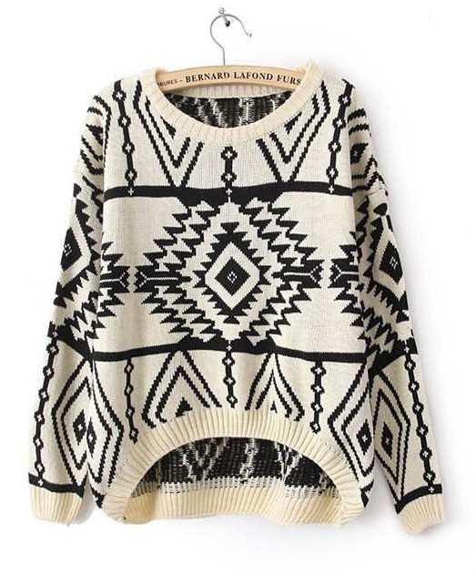 Hot Sale Geometry Pattern Knitting Wool Pullovers - Beige on Luulla